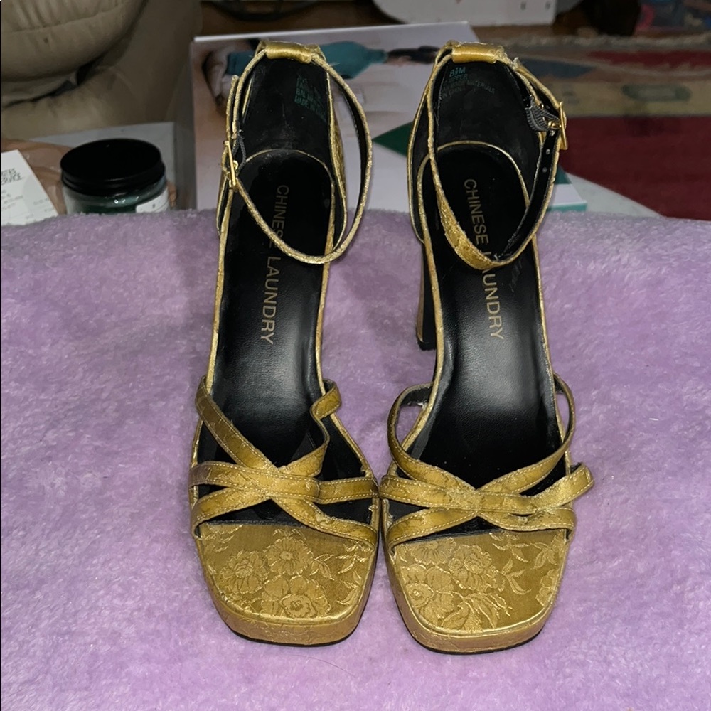 Chinese Laundry Women's Gold Strappy Heels